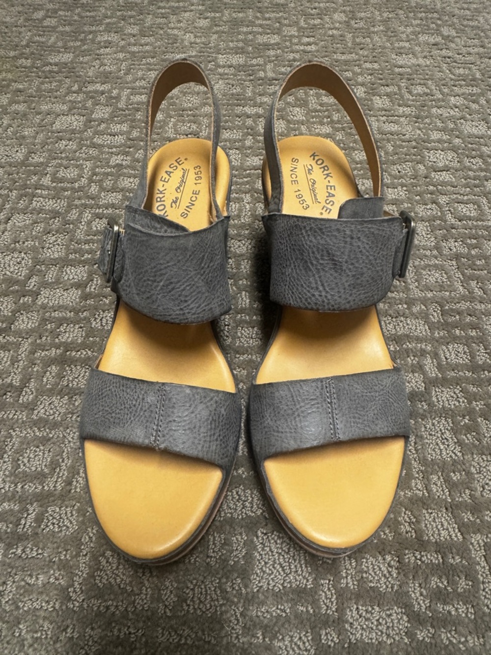 Kork-Ease Women's Gray Two-Strap Slingback Leather Sandals